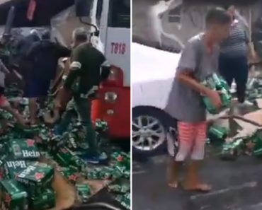 Populares Festejam Após Roubarem Grades De Cerveja De Camião Acidentado