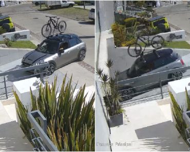 Condutor Esqueceu-se Que Tinha a Bicicleta No Tejadilho Do Carro Ao Entrar Numa Garagem Condutor Esqueceu-se Que Tinha a Bicicleta No Tejadilho Do Carro Ao Entrar Numa Garagem