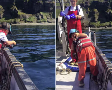 A Emoção De Uma Criança de 3 Anos Ao Apanhar Um Peixe Pela Primeira Vez