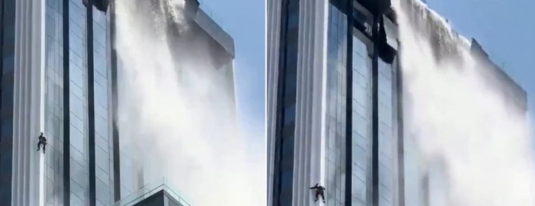 Limpador De Janelas Tenta Salvar-se Durante Sismo Em Banguecoque Limpador De Janelas Tenta Salvar-se Durante Sismo Em Banguecoque