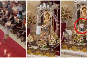Interrompe Missa a Correr Para Colocar Criança No Altar Junto à Virgem Maria