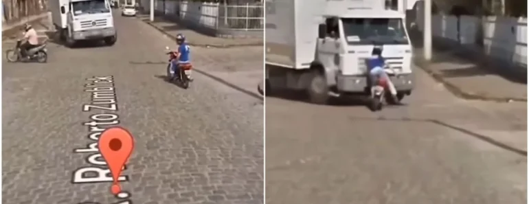 Carro Da Google Regista Momento Que Motociclista Se Distrai Com a Sua Passagem Carro Da Google Regista Momento Que Motociclista Se Distrai Com a Sua Passagem