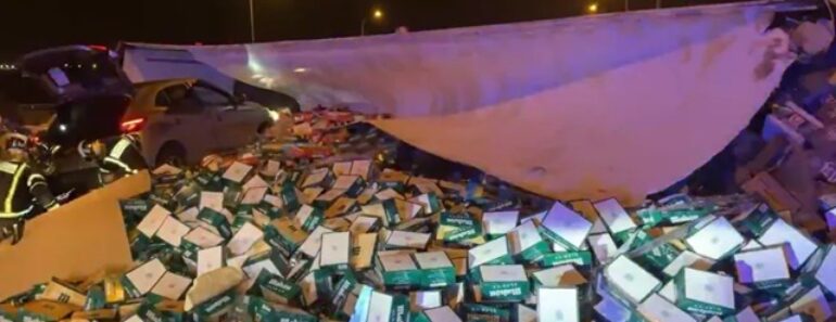 Camião Despista-se e Deixa 20 Toneladas De Cerveja Espalhadas Na Estrada Camião Despista-se e Deixa 20 Toneladas De Cerveja Espalhadas Na Estrada