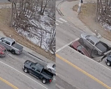 Estrada Cede Nos EUA e Engole Dois Carros Em Pleno Semáforo Estrada Cede Nos EUA e Engole Dois Carros Em Pleno Semáforo