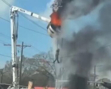 Chamas Deflagram Em Camião-Grua e Funcionário Fica Pendurado Em Estrutura Chamas Deflagram Em Camião-Grua e Funcionário Fica Pendurado Em Estrutura