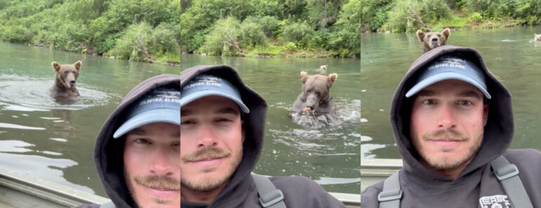 Guia De Pesca Reage Com Uma Calma Impressionante Ao Ficar Com Um Urso-Pardo Mesmo Atrás De Si Guia De Pesca Reage Com Uma Calma Impressionante Ao Ficar Com Um Urso-Pardo Mesmo Atrás De Si