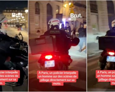 Polícia Interceta Suspeito De Pilhagens Em Paris e Carrega-o Diretamente De Mota Polícia Interceta Suspeito De Pilhagens Em Paris e Carrega-o Diretamente De Mota